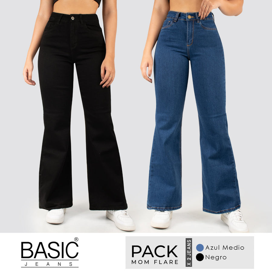Pack Mom Flare Mujer Denim 2 Unidades